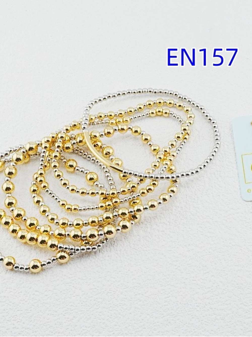 Gold and Silver Beaded Stretch Bracelet Set - EN157